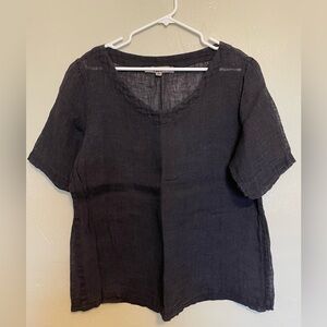 Flax Black Linen Short Sleeve Top